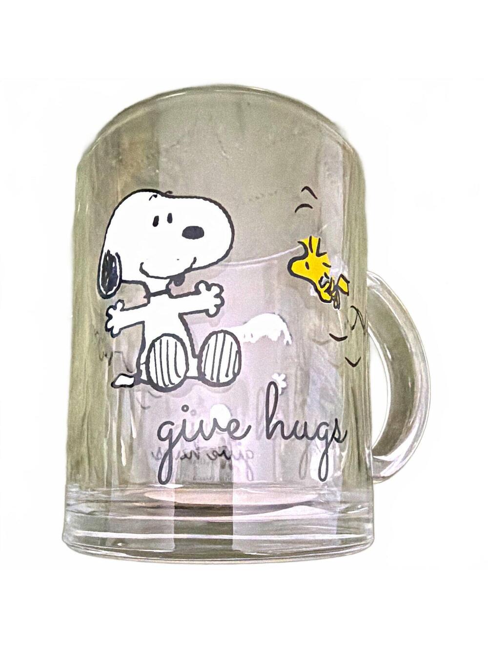Gibson Peanuts Good Vibes Snoopy Woodstock Clear Glass Mug 17 oz Handle